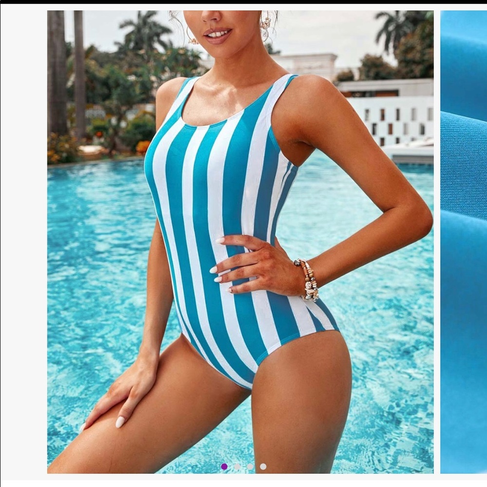 Women’s real and white striped one piece swimsuit